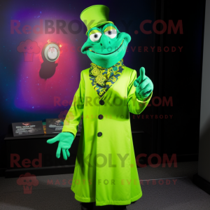 Lime Green Magician mascot costume character dressed with a Turtleneck and Cufflinks