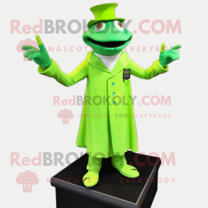 Lime Green Magician mascot costume character dressed with a Turtleneck and Cufflinks