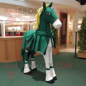 Forest Green Horse mascot costume character dressed with a Shorts and Shawl pins