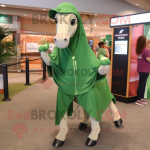 Forest Green Horse mascot costume character dressed with a Shorts and Shawl pins