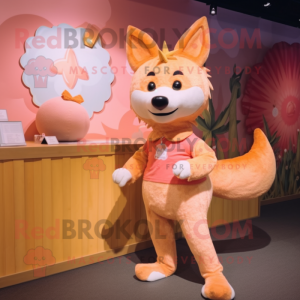 Peach Dingo mascot costume character dressed with a Romper and Hairpins