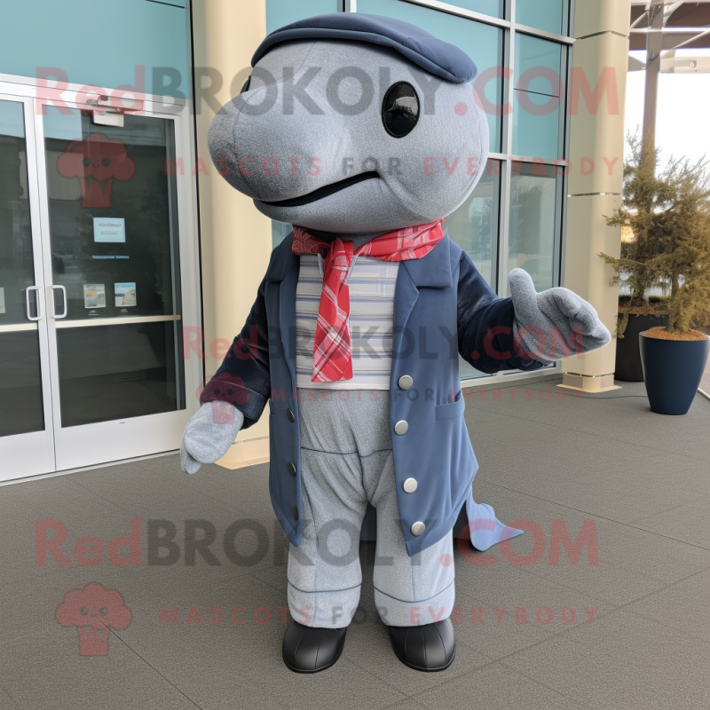 Gray Whale mascot costume character dressed with a Dress Pants and Scarf clips Gray Whale mascot costume character dressed with a Dress Pants and Scarf clips