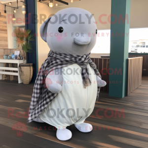 Gray Whale mascot costume character dressed with a Dress Pants and Scarf clips