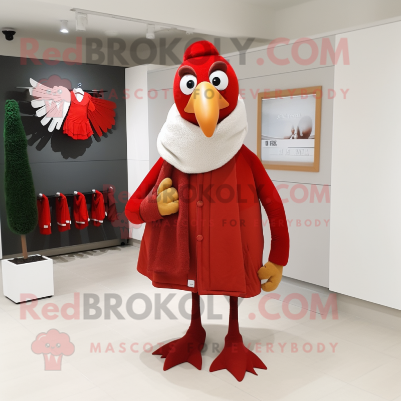 Red Turkey mascot costume character dressed with a Coat and Scarf clips