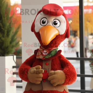 Red Turkey mascot costume character dressed with a Coat and Scarf clips