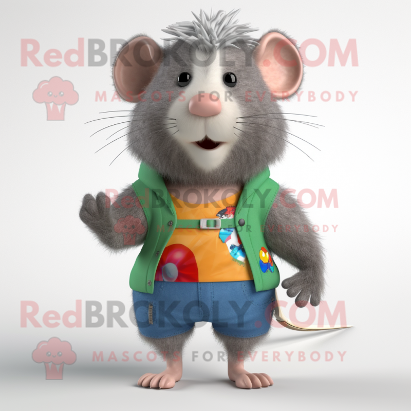 Gray Hamster mascot costume character dressed with a Bermuda Shorts and Hair clips Gray Hamster mascot costume character dressed with a Bermuda Shorts and Hair clips