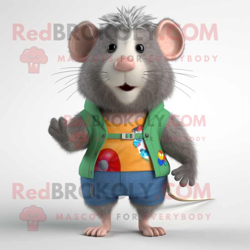 Gray Hamster mascot costume character dressed with a Bermuda Shorts and Hair clips