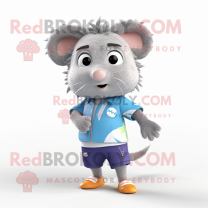 Gray Hamster mascot costume character dressed with a Bermuda Shorts and Hair clips