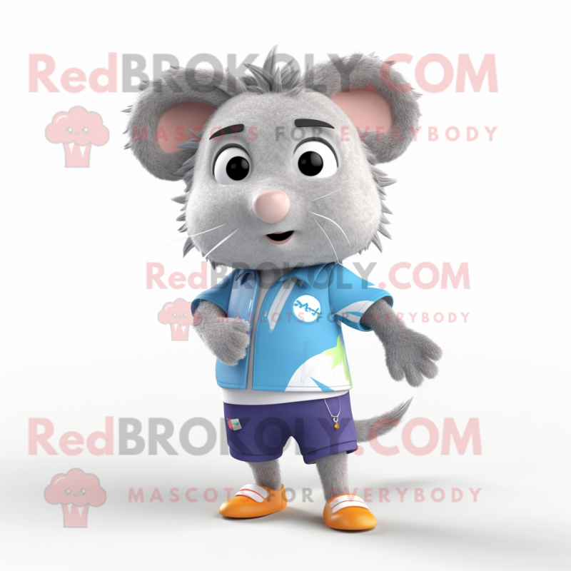 Gray Hamster mascot costume character dressed with a Bermuda Shorts and Hair clips Gray Hamster mascot costume character dressed with a Bermuda Shorts and Hair clips