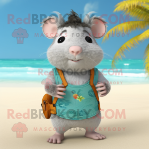 Gray Hamster mascot costume character dressed with a Bermuda Shorts and Hair clips
