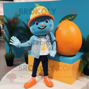 Cyan Grapefruit mascot costume character dressed with a Jeans and Headbands