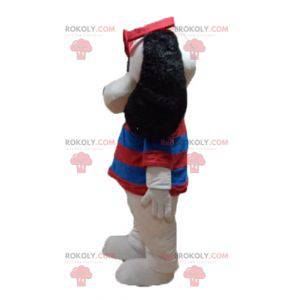 Hvid og sort hundemaskot med stribet sweater - Redbrokoly.com