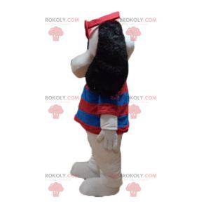 Hvid og sort hundemaskot med stribet sweater - Redbrokoly.com