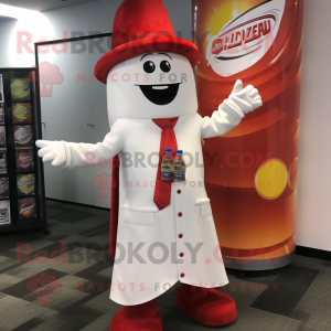 White Bottle Of Ketchup mascot costume character dressed with a Blazer and Berets