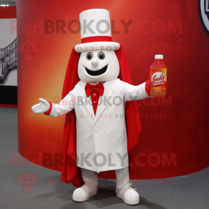 White Bottle Of Ketchup mascot costume character dressed with a Blazer and Berets