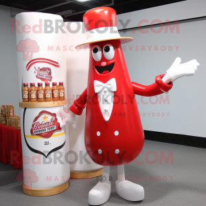 White Bottle Of Ketchup mascot costume character dressed with a Blazer and Berets