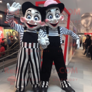 nan Mime mascot costume character dressed with a Dungarees and Hairpins