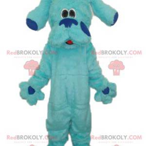 Mascotte de chien bleu tout poilu géant et mignon -