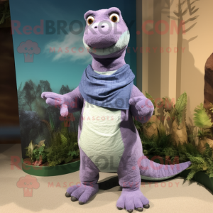 Lavender Iguanodon mascot costume character dressed with a Bootcut Jeans and Shawls