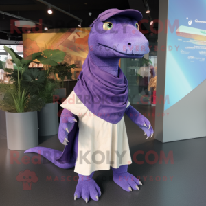 Lavender Iguanodon mascot costume character dressed with a Bootcut Jeans and Shawls