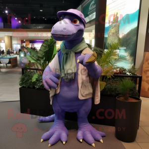 Lavender Iguanodon mascot costume character dressed with a Bootcut Jeans and Shawls