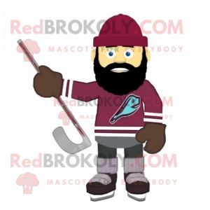 Maroon Ice Hockey Stick mascot costume character dressed with a Henley Tee and Beanies