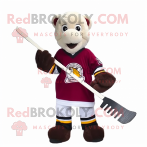 Maroon Ice Hockey Stick mascot costume character dressed with a Henley Tee and Beanies