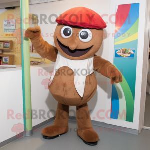 Brown Falafel mascot costume character dressed with a Bermuda Shorts and Caps