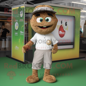 Brown Falafel mascot costume character dressed with a Bermuda Shorts and Caps