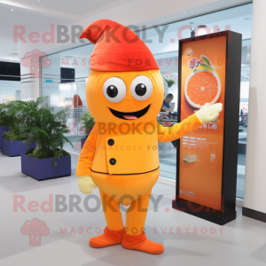 Orange Sushi mascot costume character dressed with a Turtleneck and Hat pins