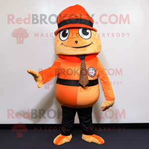 Orange Sushi mascot costume character dressed with a Turtleneck and Hat pins