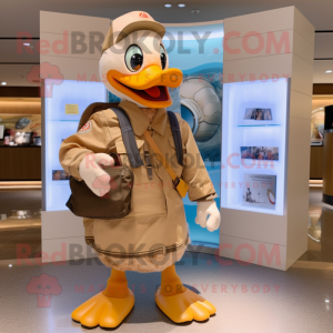 Tan Geese mascot costume character dressed with a Parka and Wallets