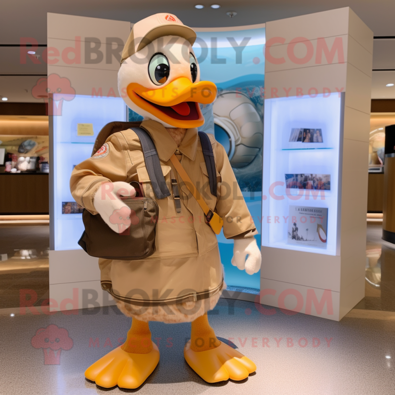 Tan Geese mascot costume character dressed with a Parka and Wallets Tan Geese mascot costume character dressed with a Parka and Wallets