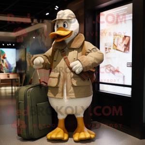 Tan Geese mascot costume character dressed with a Parka and Wallets