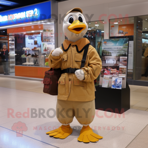 Tan Geese mascot costume character dressed with a Parka and Wallets