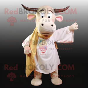 Beige Zebu mascot costume character dressed with a Blouse and Scarf clips