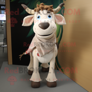 Beige Zebu mascot costume character dressed with a Blouse and Scarf clips