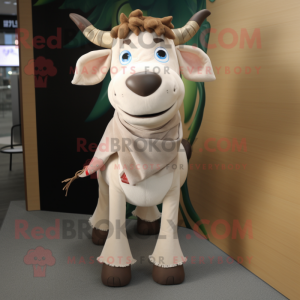 Beige Zebu maskot kostume...