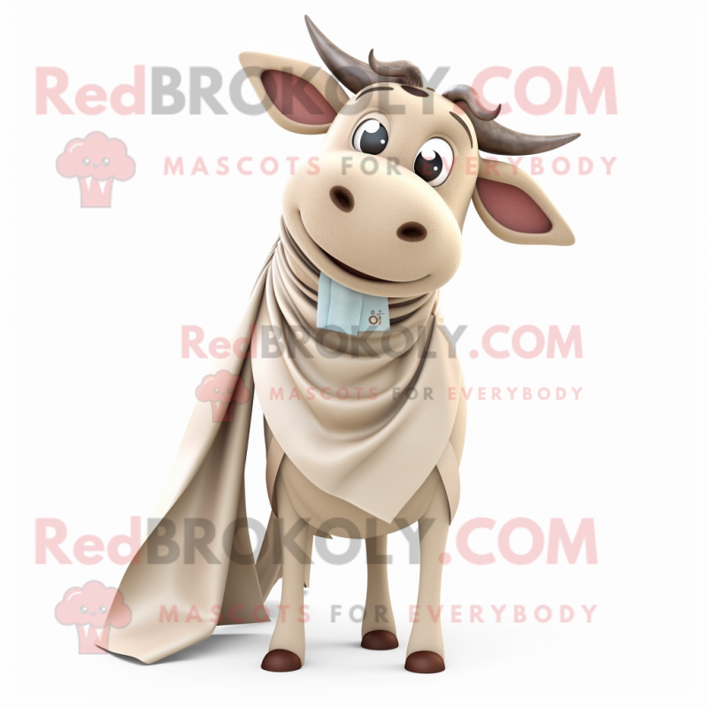 Beige Zebu mascot costume character dressed with a Blouse and Scarf clips