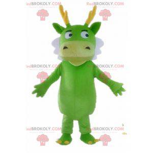 Groene draak mascotte wit en geel groen wezen - Redbrokoly.com