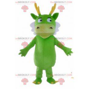 Green dragon mascot white and yellow green creature -