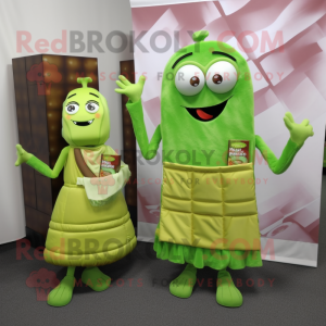 Lime Green Chocolate Bars mascot costume character dressed with a Cocktail Dress and Shawls