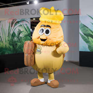 Gold Onion mascot costume character dressed with a Cargo Shorts and Briefcases