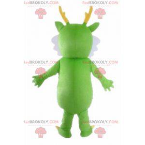 Green dragon mascot white and yellow green creature -