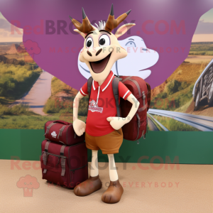 Maroon Gazelle mascot costume character dressed with a Cargo Shorts and Backpacks