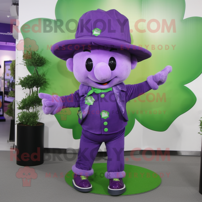 Purple Four Leaf Clover mascot costume character dressed with a Jeggings and Hats Purple Four Leaf Clover mascot costume character dressed with a Jeggings and Hats