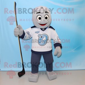 Gray Ice Hockey Stick mascot costume character dressed with a Jeans and Keychains