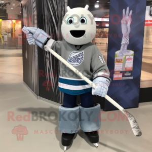 Gray Ice Hockey Stick mascot costume character dressed with a Jeans and Keychains