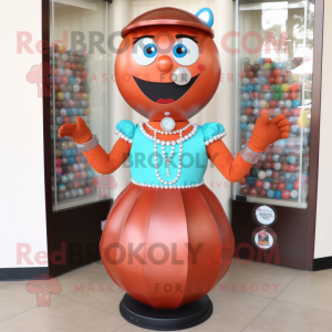 Rust Gumball Machine mascot costume character dressed with a Dress and Necklaces