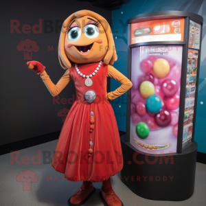 Rust Gumball Machine mascot costume character dressed with a Dress and Necklaces